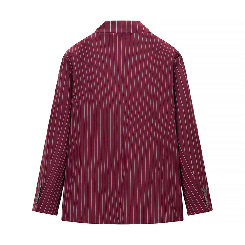Female Casual Versatile Suit Jacket Casual Pants Striped