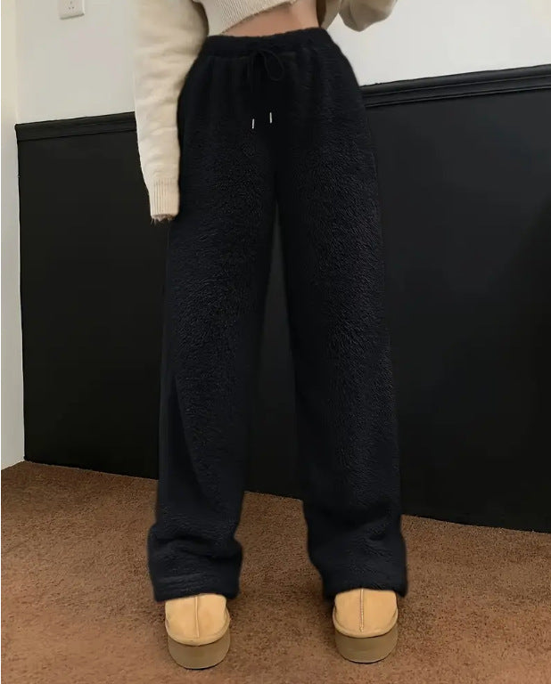 Women's Solid Color Loose Fleece Casual Pants