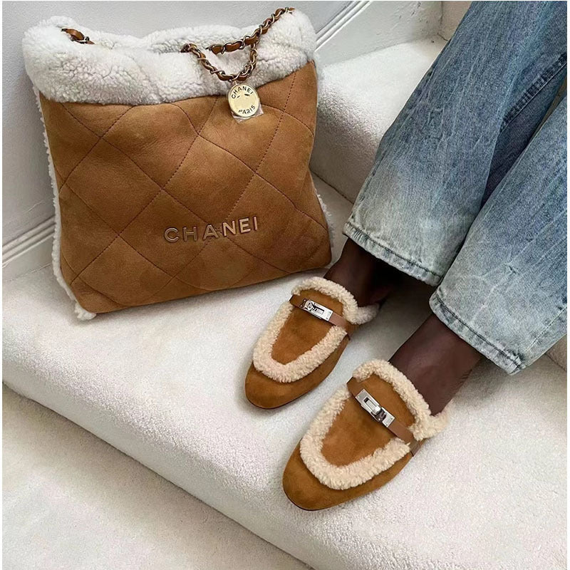 Baotou Halftop Women's Flat Bottom Buckle Muller Shoes