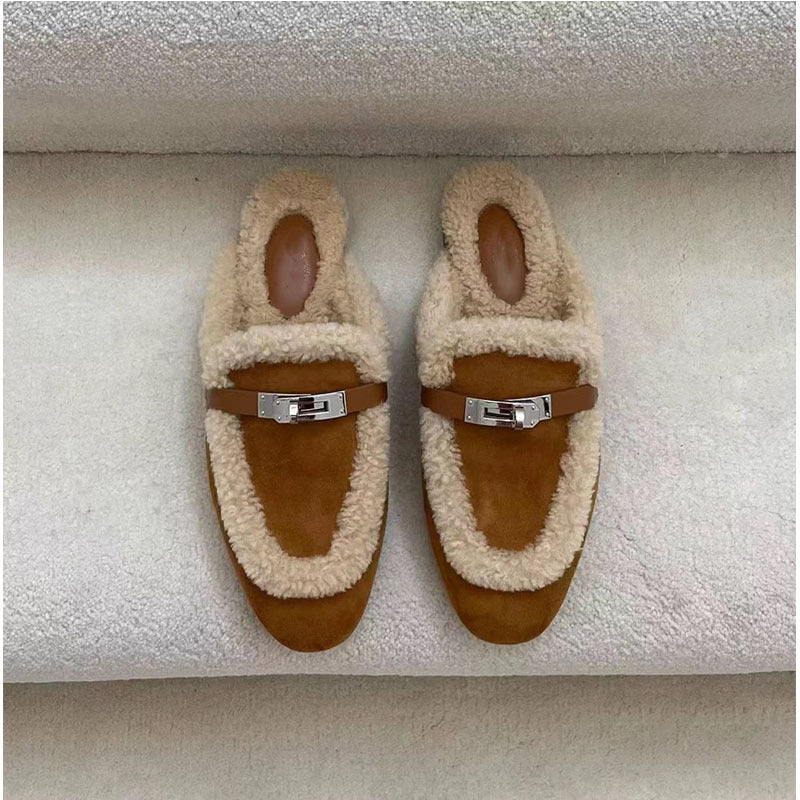 Baotou Halftop Women's Flat Bottom Buckle Muller Shoes