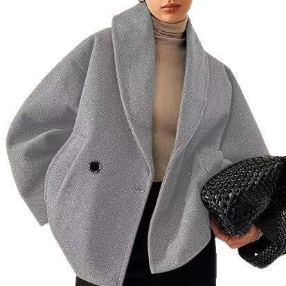 Double-breasted Stand Collar Lapel Autumn And Winter Coat For Petite