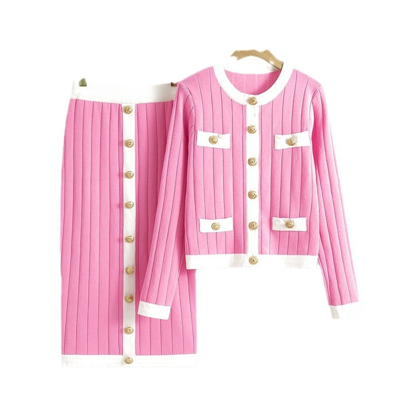 Skirt Knitted Cardigan Two-piece Set Dress For Women Autumn And Winter
