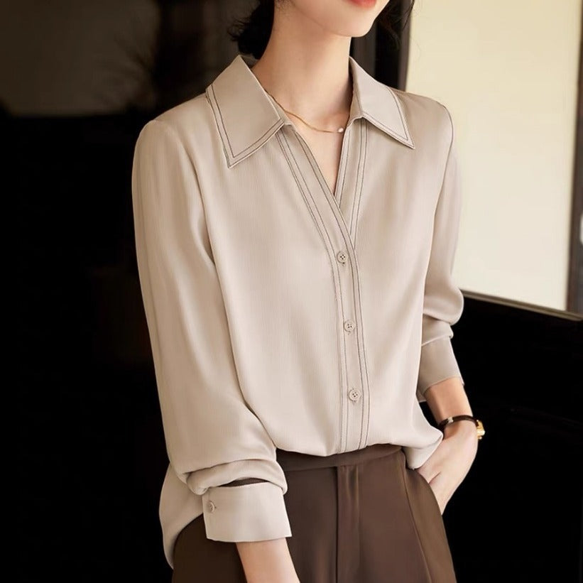 Fashion Commuter Style Contrast Color Bright Line Design Shirt For Women