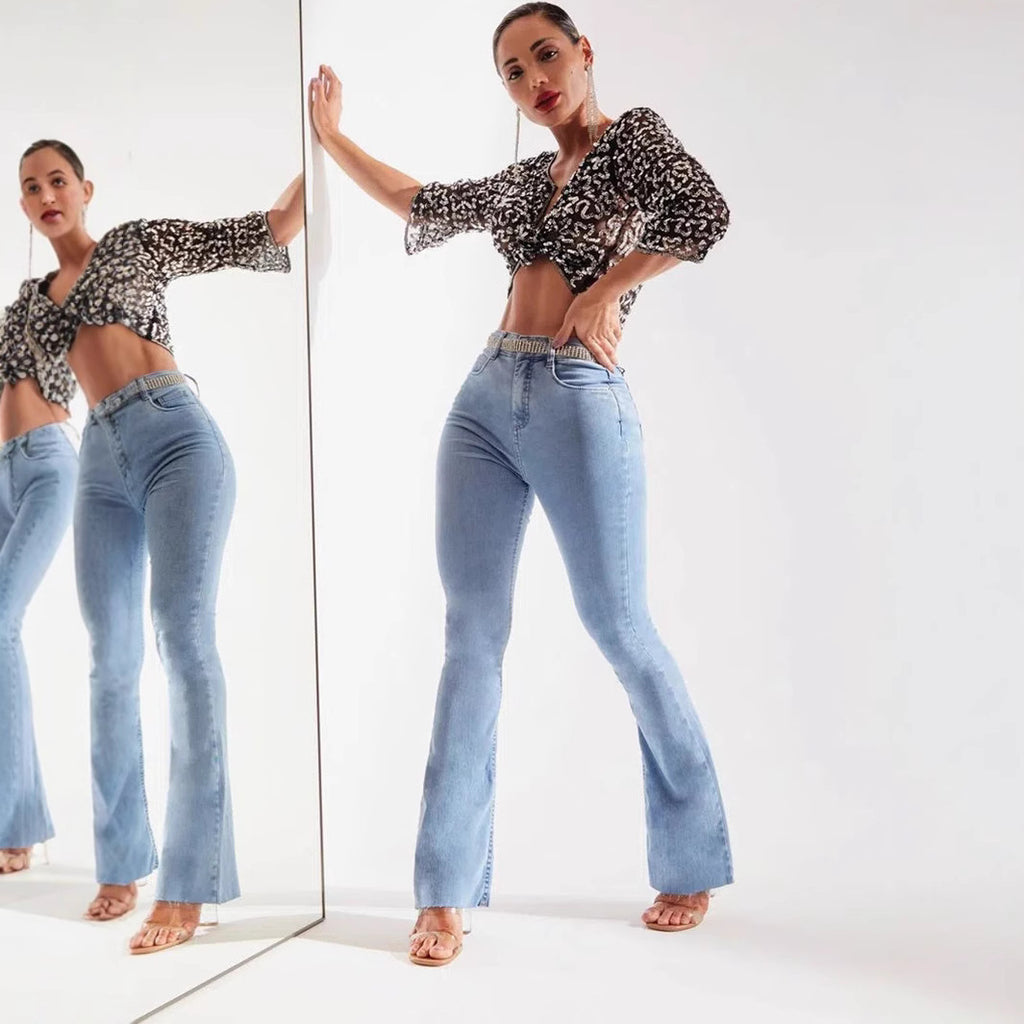 New Slim Fit Stretch Fashion Light Color Bell-bottom Pants Women