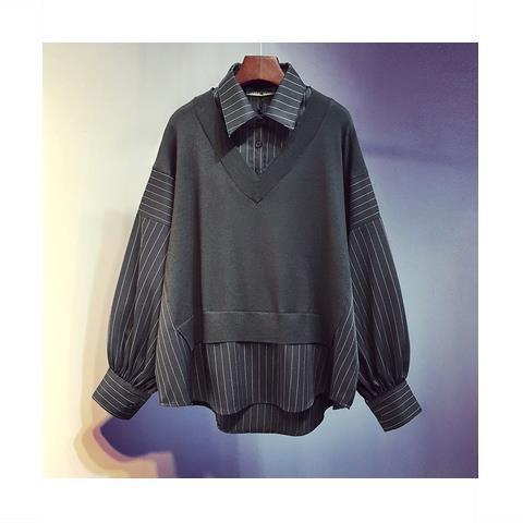 Korean Style New Patchwork Fake Two Pieces Shirts Women