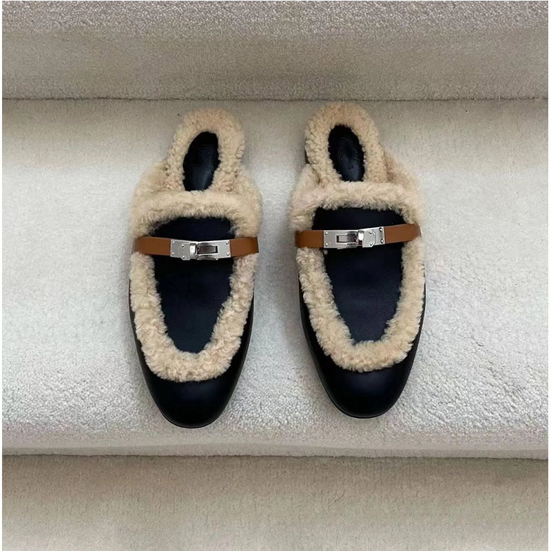 Baotou Halftop Women's Flat Bottom Buckle Muller Shoes