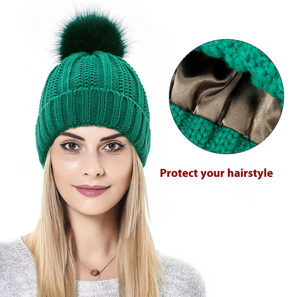 Woolen Cap Knitted Protection Hairstyle Silky Stretch Satin Knitted Hat