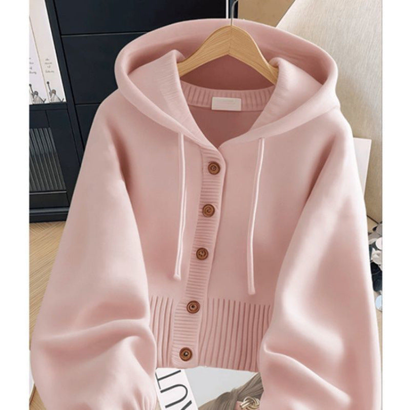 Soft Glutinous Hooded Sweater Coat Ladies