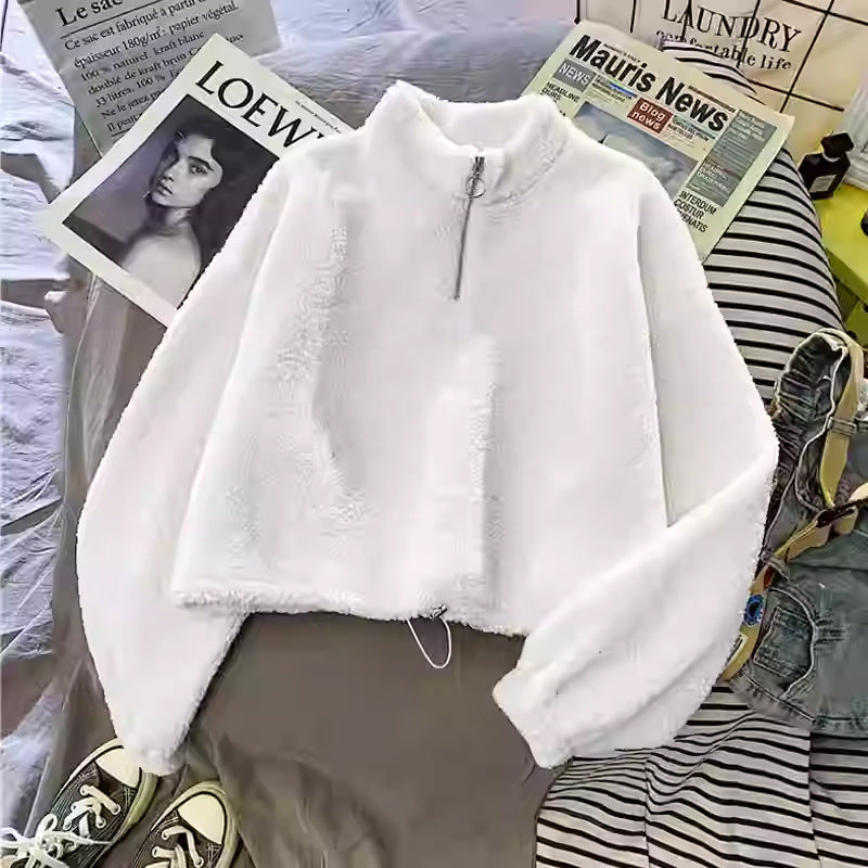 Women's Half Turtleneck Fleece-lined Thick Lambskin Sweater