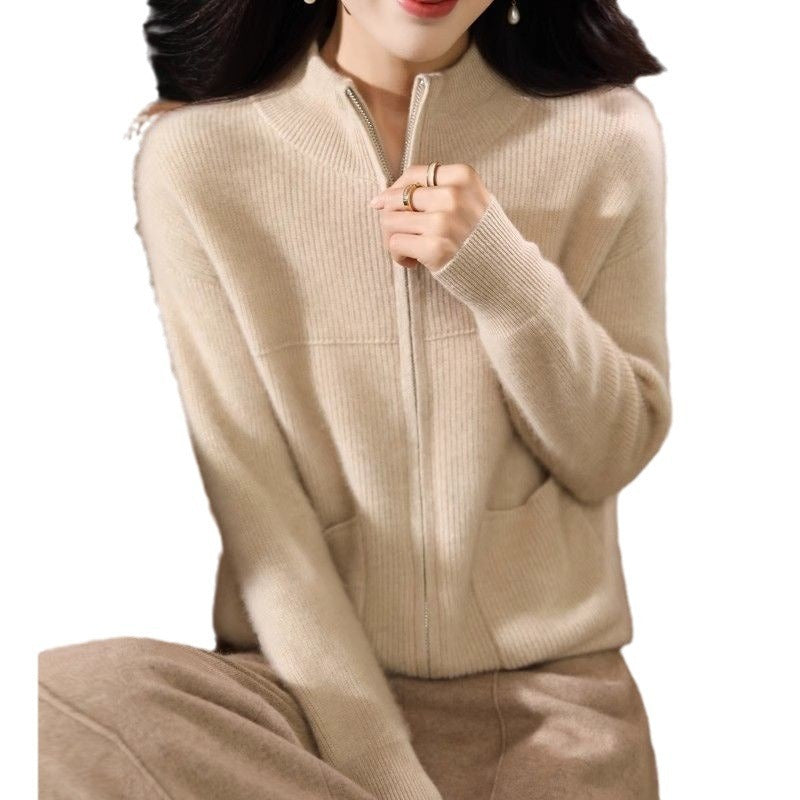 Cardigan Double Zipper Half Turtleneck Knitted Sweater