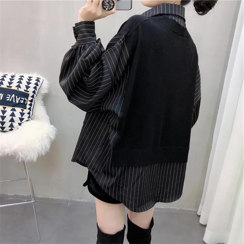 Korean Style New Patchwork Fake Two Pieces Shirts Women