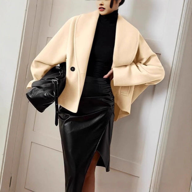 Double-breasted Stand Collar Lapel Autumn And Winter Coat For Petite