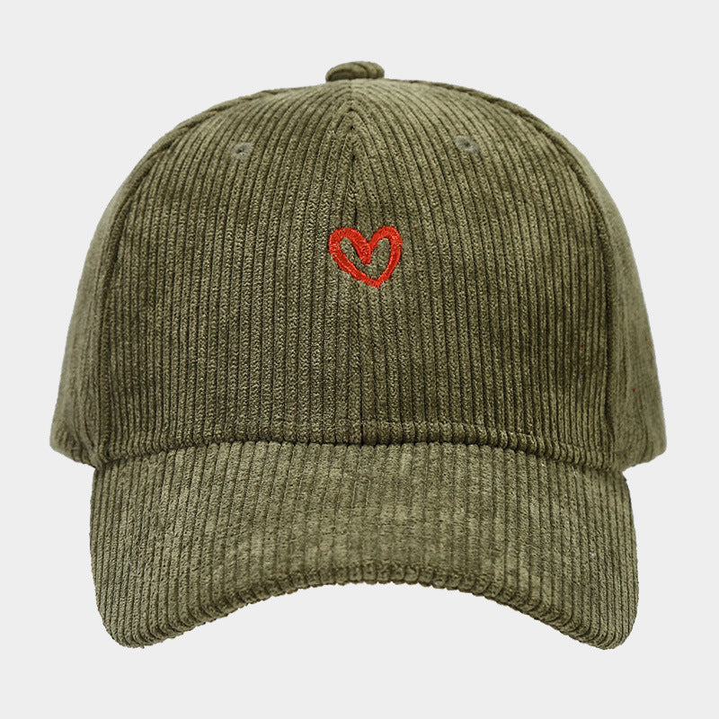 Spring And Autumn New Small Love Embroidered Corduroy Baseball Cap