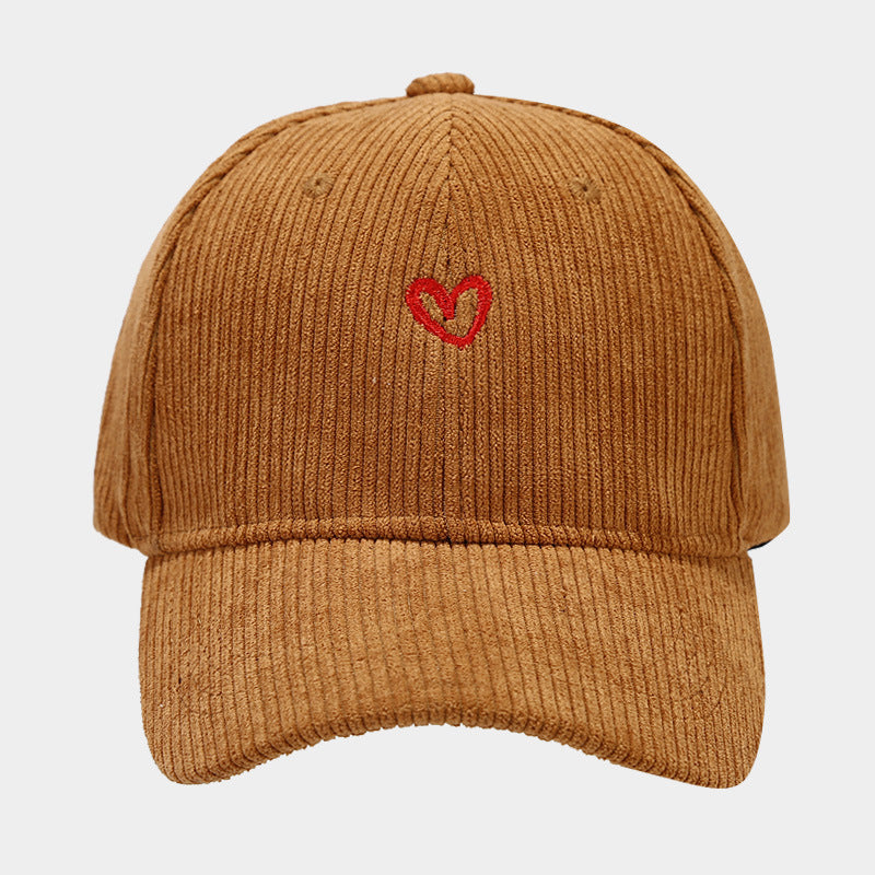 Spring And Autumn New Small Love Embroidered Corduroy Baseball Cap