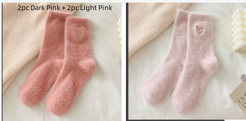 Women's Socks Love Embroidered Plush Socks Furry Warm