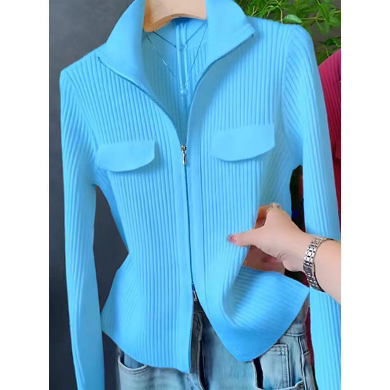 Polo Collar Solid Color Sweater All-match Long Sleeve