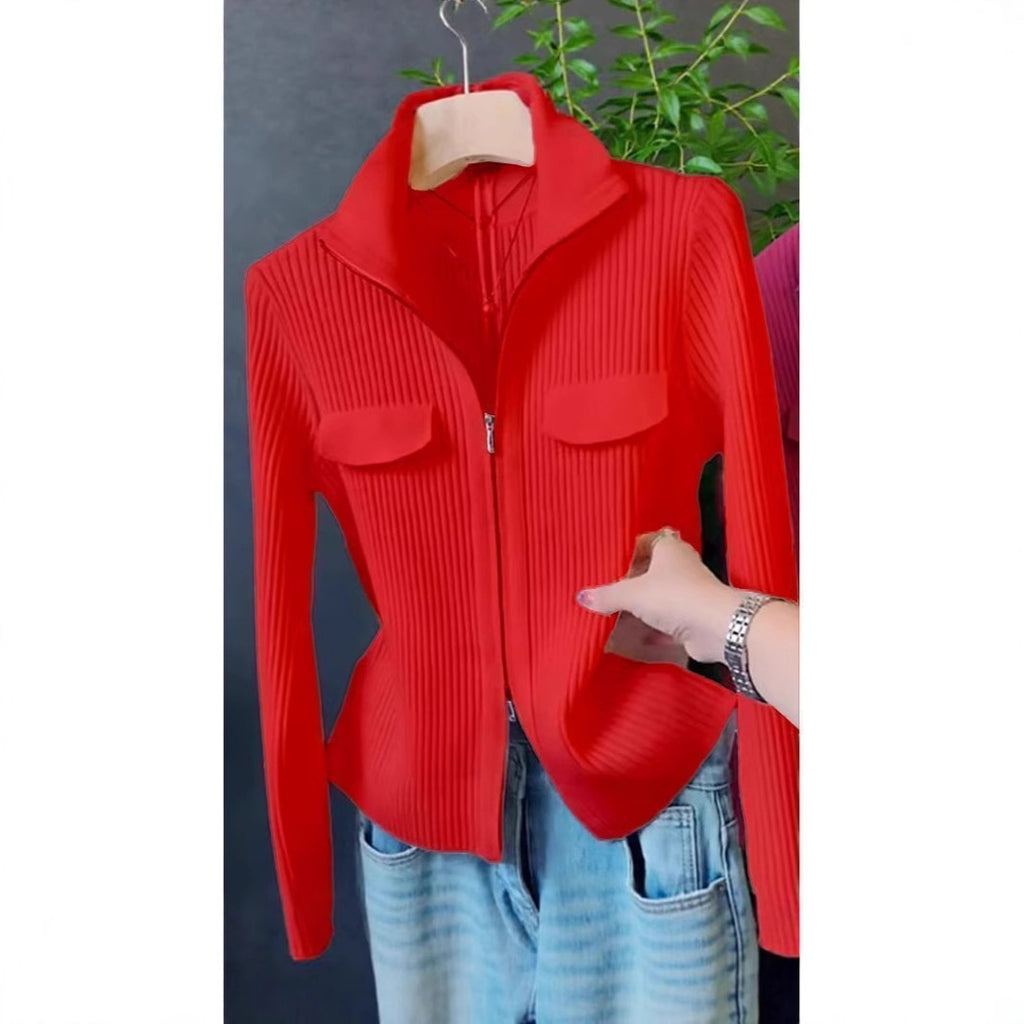 Polo Collar Solid Color Sweater All-match Long Sleeve