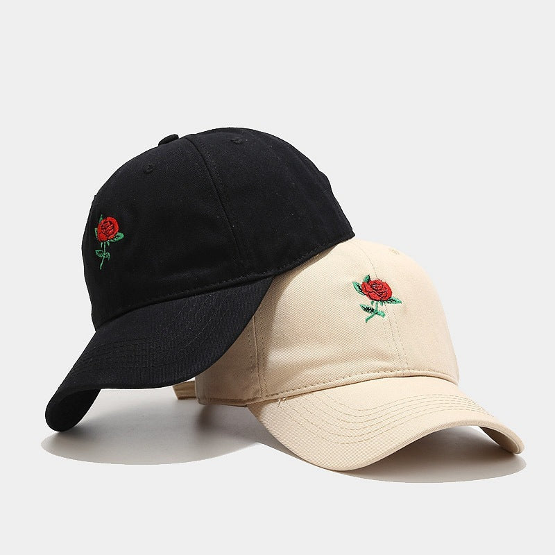 Women's Fashion Rose Embroidery Soft Top Baseball Cap