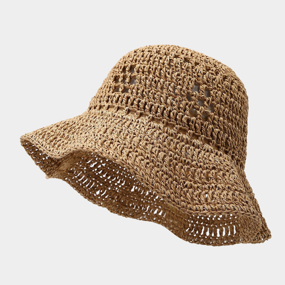 Fashion Crocheted Breathable Straw Can Shape Bucket Hat Women's Seaside Vacation