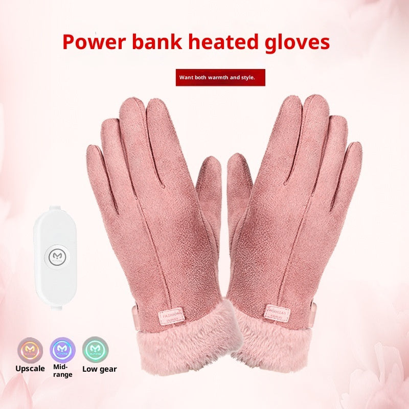 Winter Women's USB Heating Waterproof Suede Finger Gloves