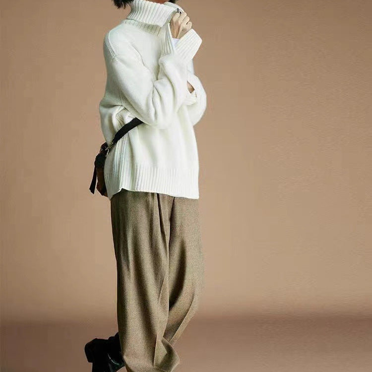 French Style High-grade Large Lapel Half Zipper Pullover