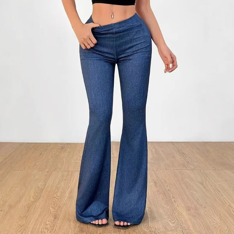 Women's High Waist Denim Printing Bell-bottom Pants