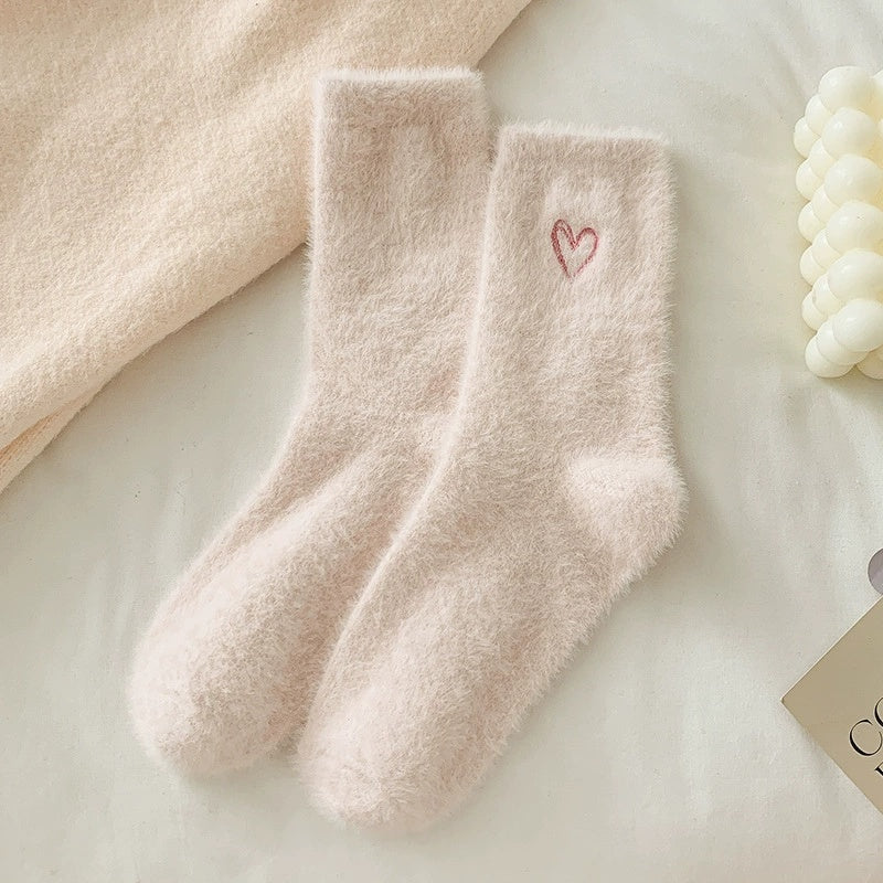 Women's Socks Love Embroidered Plush Socks Furry Warm