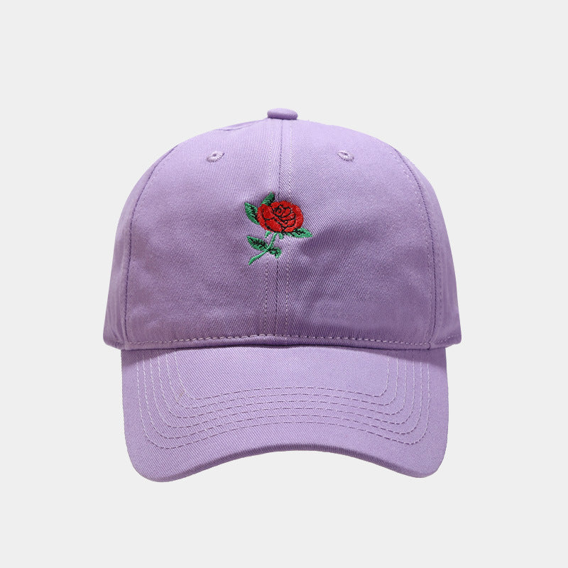 Women's Fashion Rose Embroidery Soft Top Baseball Cap