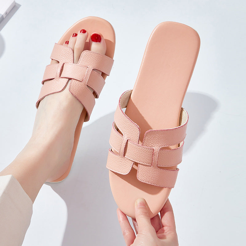 Soft Bottom Top Layer Cowhide Slippers