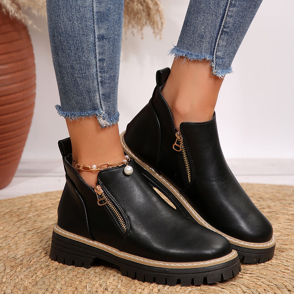 Autumn And Winter Round Toe High Heel Boots Women's Shoes
