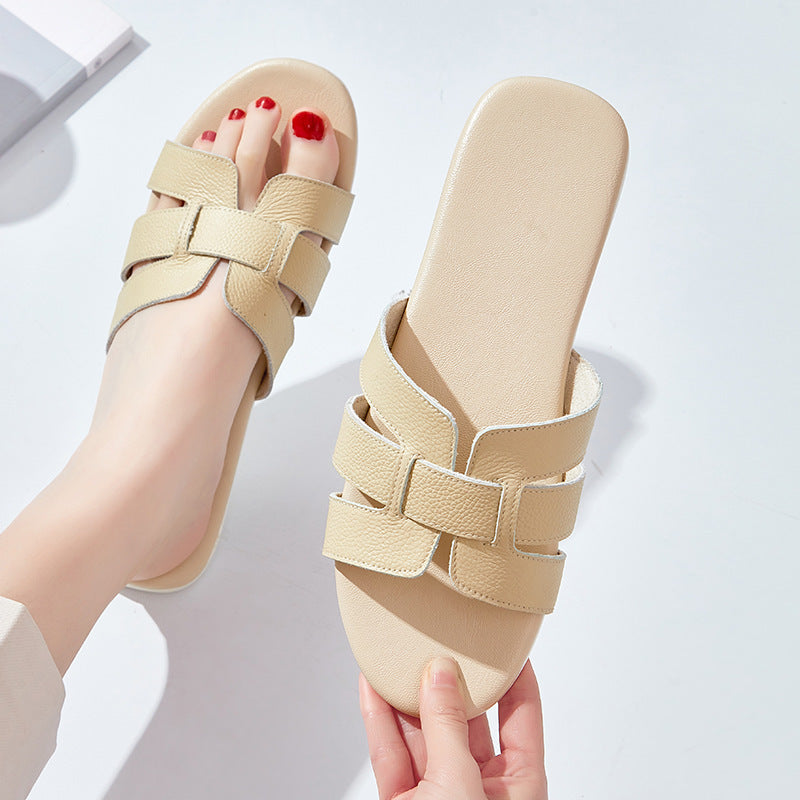 Soft Bottom Top Layer Cowhide Slippers