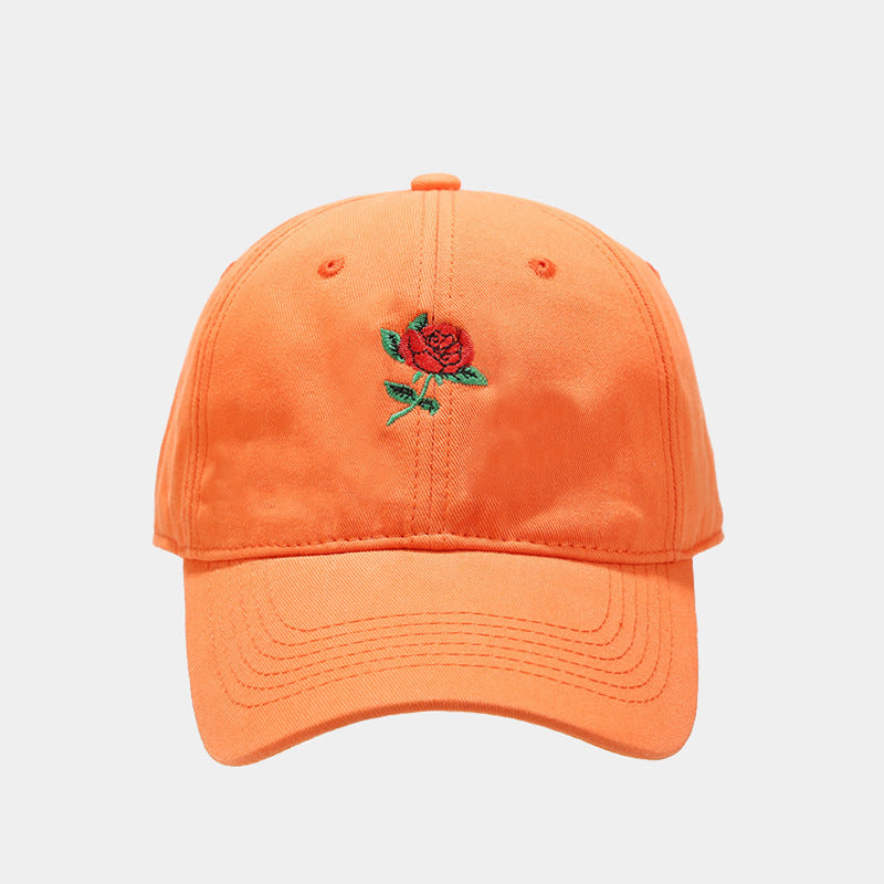 Women's Fashion Rose Embroidery Soft Top Baseball Cap