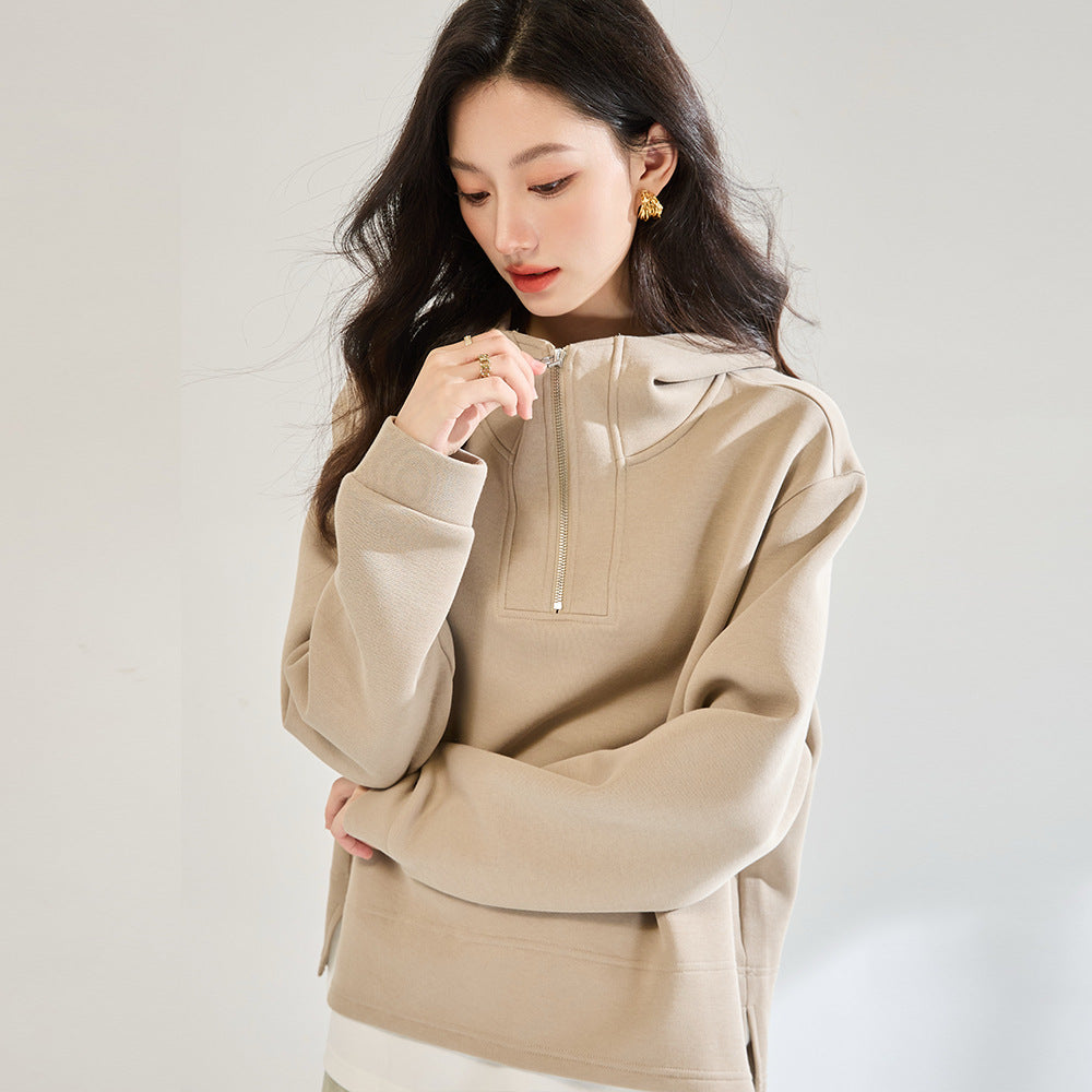 Fake Two-piece Air Layer Casual Half Loose Zip Top