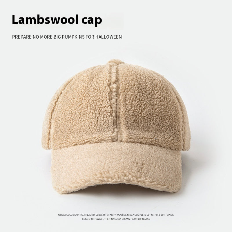 Lamb Wool Hat For Women Plush Peak Cap