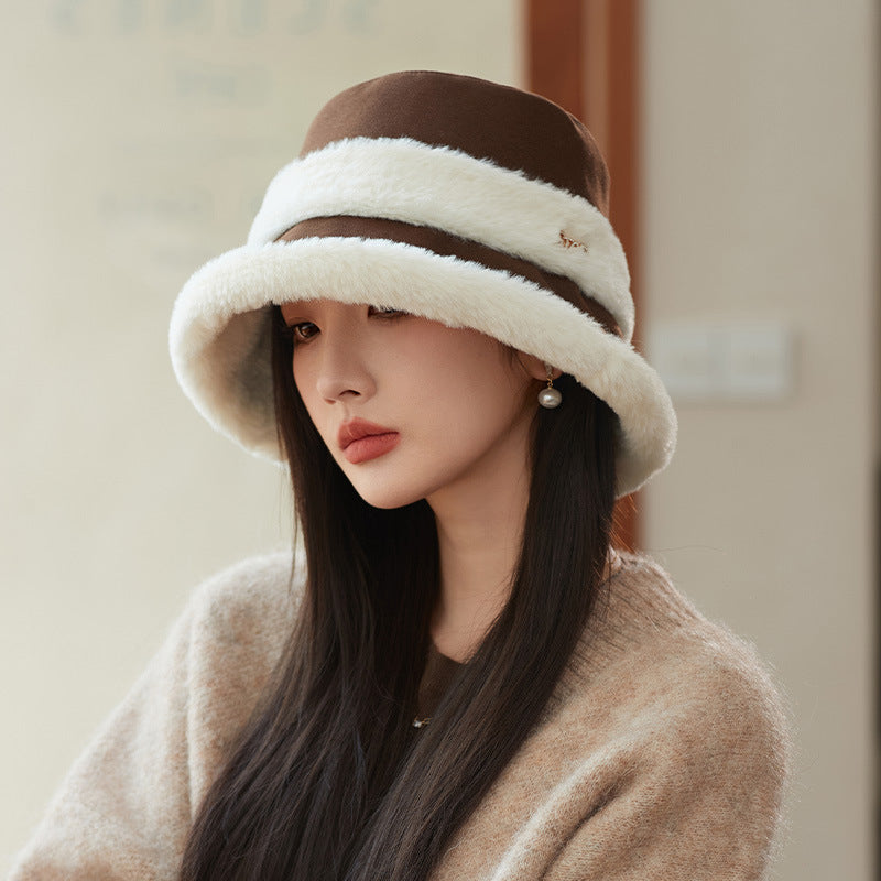 Face-looking Velvet-padded Small Warm Earflaps Cap Big Head Circumference Bucket Hat