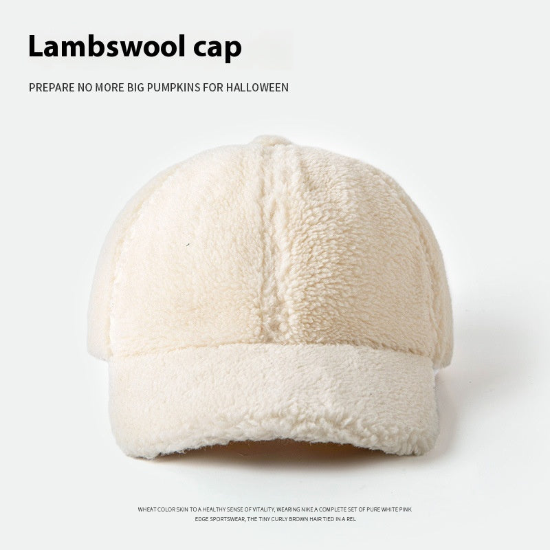 Lamb Wool Hat For Women Plush Peak Cap
