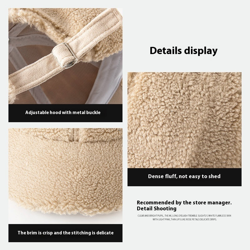 Lamb Wool Hat For Women Plush Peak Cap