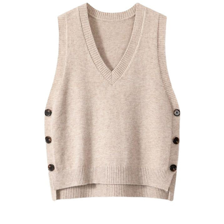 European And American Retro V-neck Knitted Vest Women's Spring Autumn Outerwear