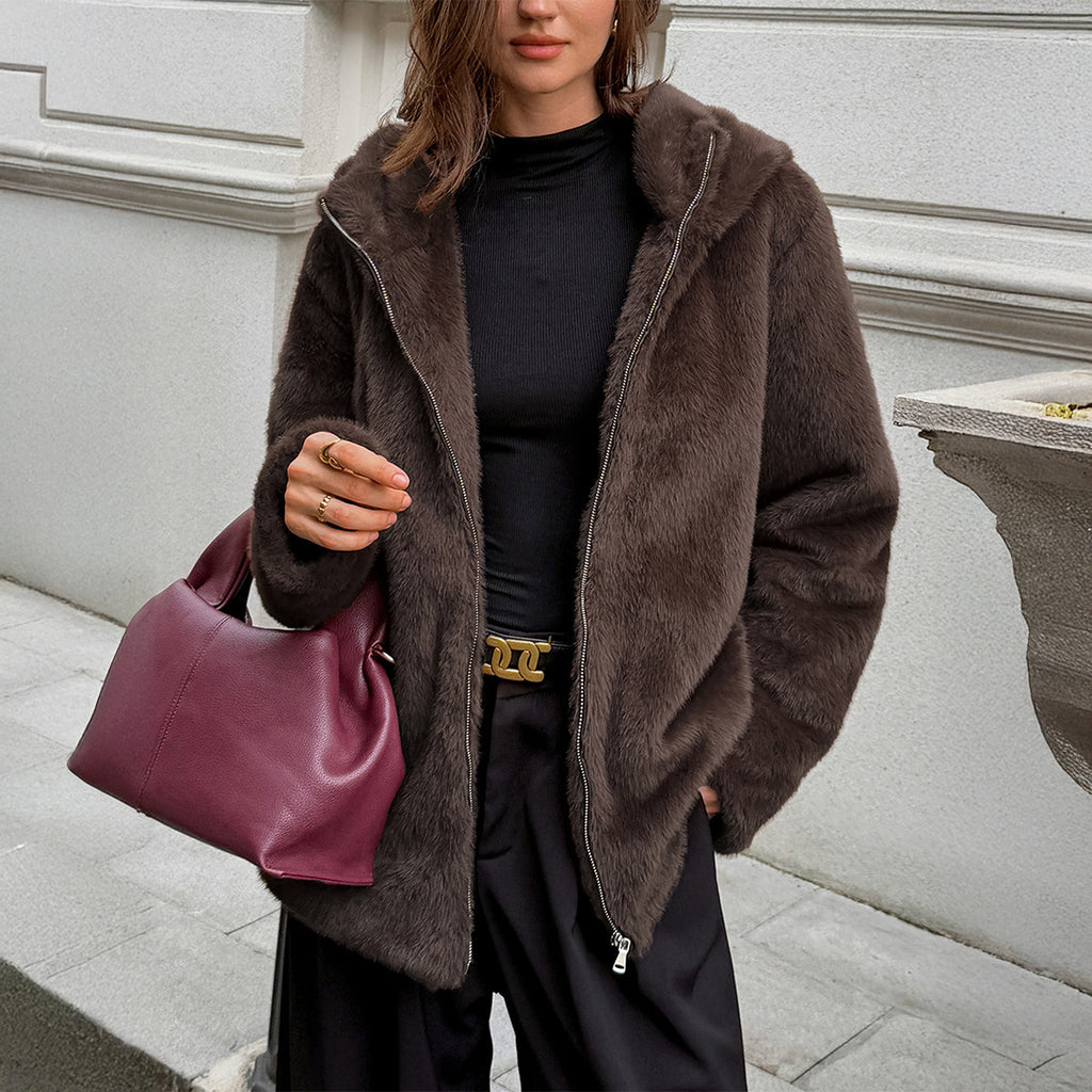 Fashionable Fur Collar Coat Women's Clothing