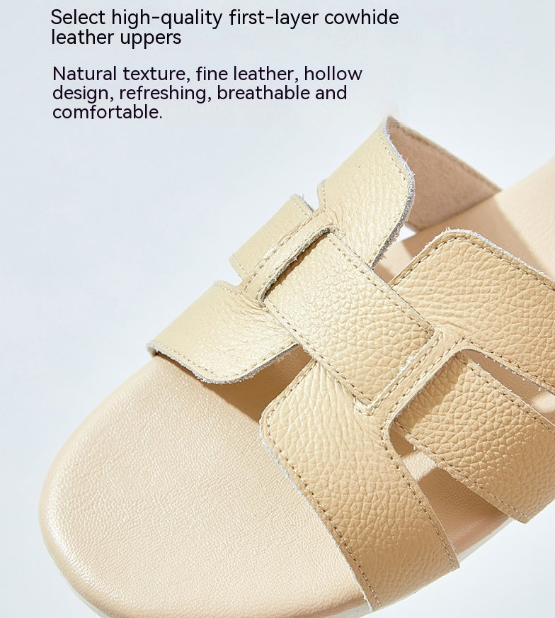 Soft Bottom Top Layer Cowhide Slippers