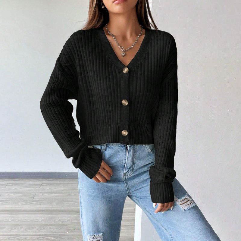 Women's Loose Long Sleeve Knitted Coat Solid Color Breasted Casual
