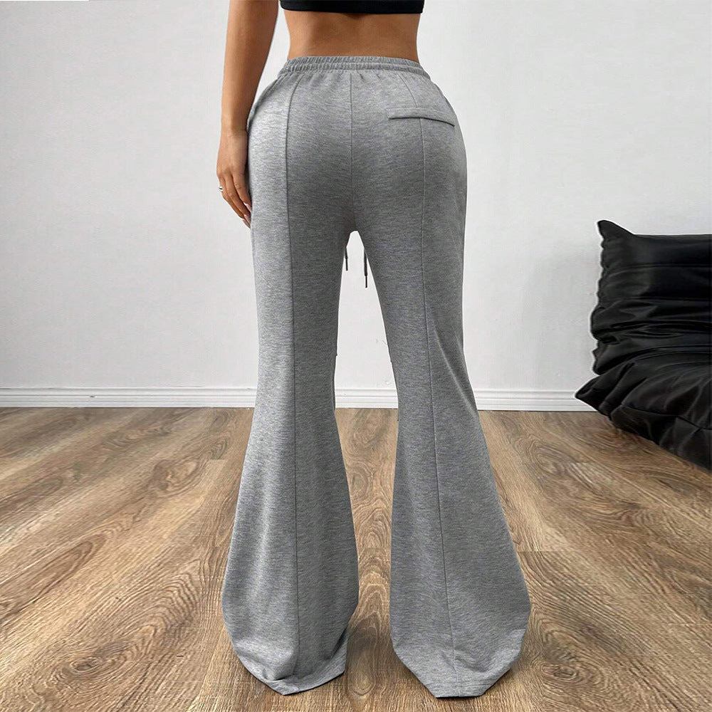 Simple Casual Pants Drawstring Elastic Waist Wide Leg Trousers