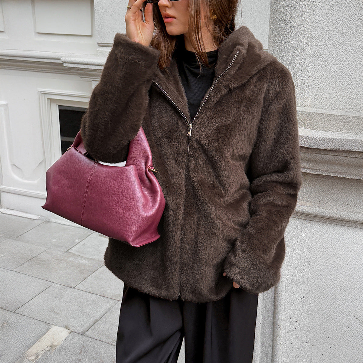 Fashionable Fur Collar Coat Women's Clothing