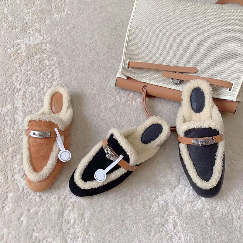 Baotou Halftop Women's Flat Bottom Buckle Muller Shoes