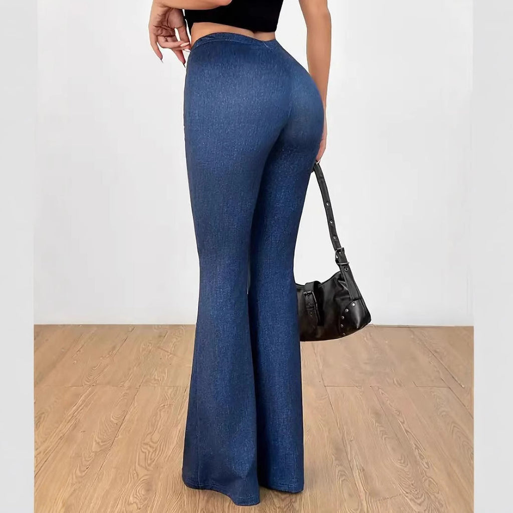 Women's High Waist Denim Printing Bell-bottom Pants