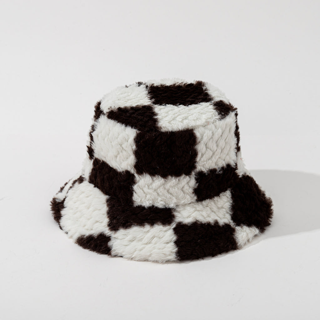 Square Plaid Plush Fisherman Hat