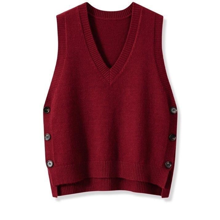 European And American Retro V-neck Knitted Vest Women's Spring Autumn Outerwear