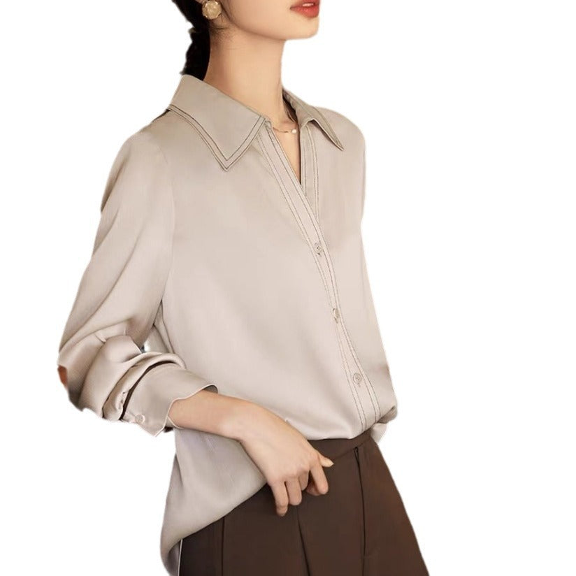 Fashion Commuter Style Contrast Color Bright Line Design Shirt For Women