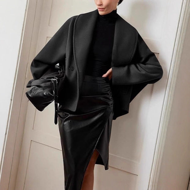 Double-breasted Stand Collar Lapel Autumn And Winter Coat For Petite