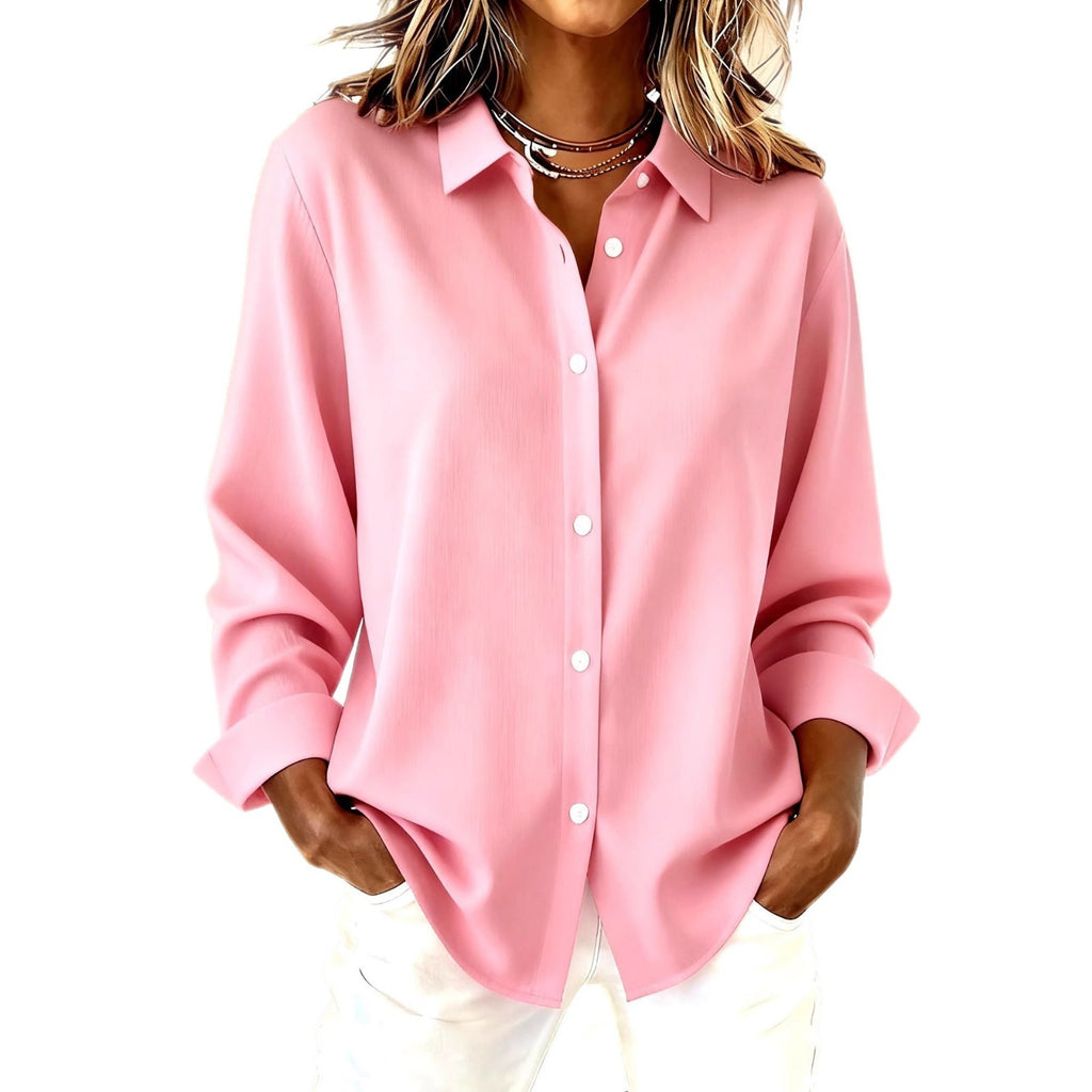 Women's Long-sleeved Lapel Plaid Button Shirt Top